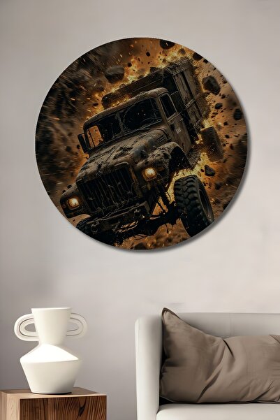 Teona Ahşap Pictură murală rotundă cu aspect de explozie de camion nebunesc, ...