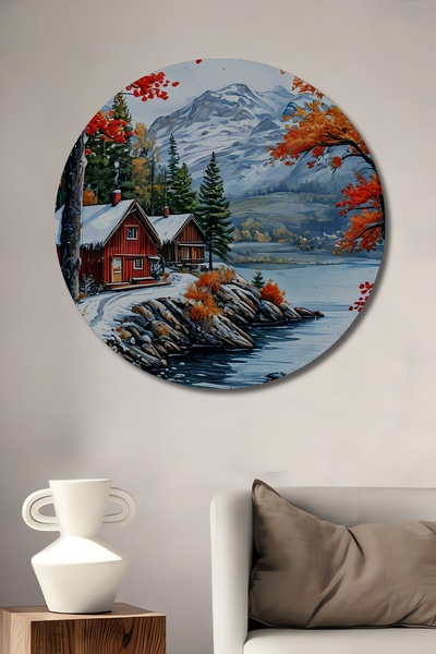 Teona Ahşap Case de poveste de iarnă cu aspect de acuarelă, pictură decorativ...