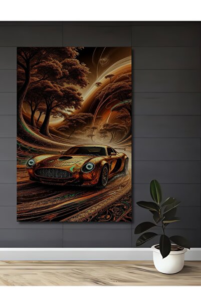 Teona Ahşap Pictură decorativă pe lemn cu aspect de mașină sport aurie, picta...