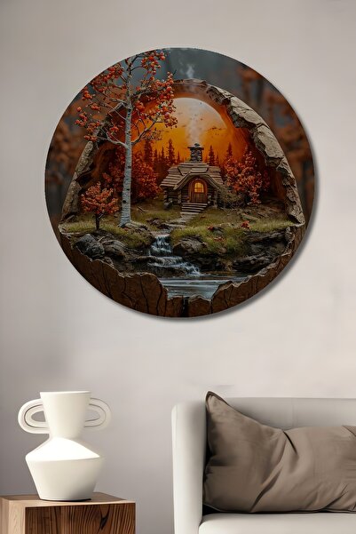 Teona Ahşap Casă din pădure misterioasă Pictură decorativă din lemn Pictură r...