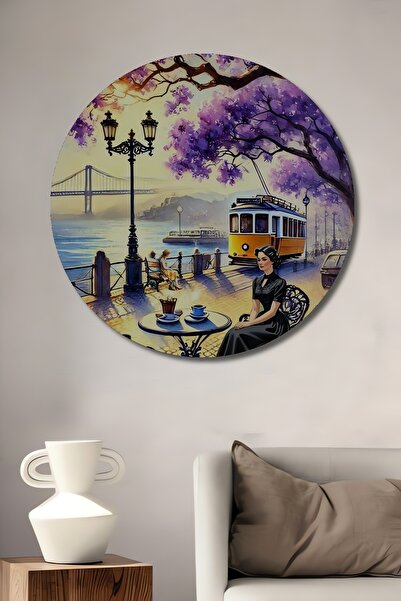 Teona Ahşap Tablou decorativ din lemn cu scenă de tramvai cu femei, în stil a...