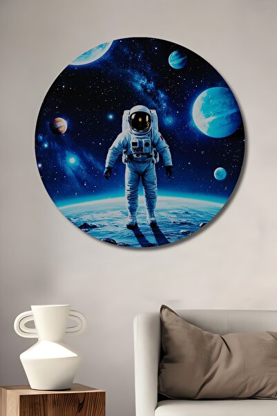 Teona Ahşap Pictură murală rotundă decorativă din lemn, cu peisaj de astronau...