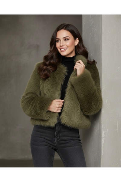 Belle Vie 01 Women's Khaki Green Premium Faux Fur Coat
