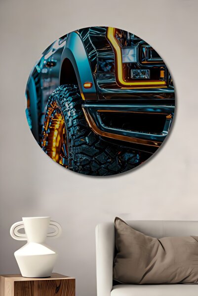 Teona Ahşap Pictură decorativă rotundă pe perete, cu camion off-road portocal...