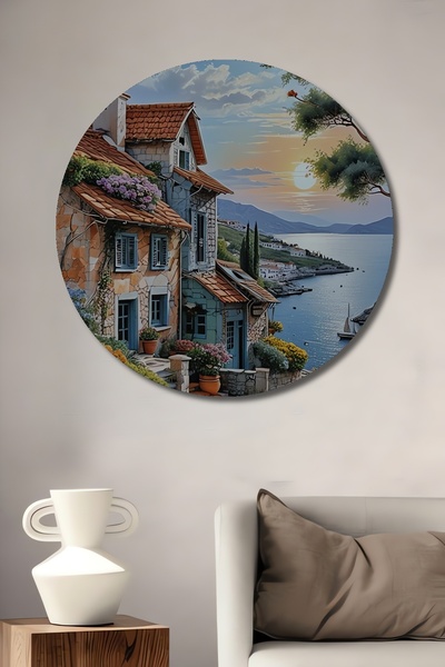 Teona Ahşap Pictură decorativă pe perete, rotundă, cu aspect de acuarelă, ins...