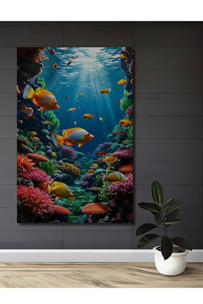 Teona Ahşap Tablou decorativ din lemn cu aspect de pictură în ulei, cu pești ...