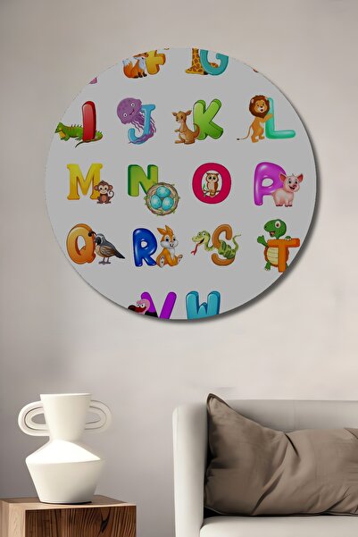 Teona Ahşap Tablou din lemn cu aspect de acuarelă, cu animale din alfabetul c...