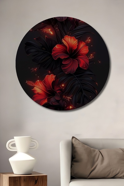 Teona Ahşap Pictură decorativă pe lemn cu flori de hibiscus roșu închis, cu a...