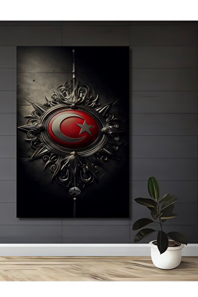 Teona Ahşap Tablou decorativ din lemn cu steag turcesc și efect metalic spect...