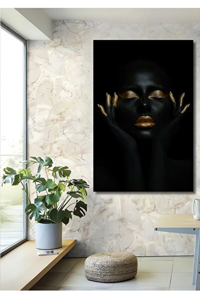 Teona Ahşap Μαύρο Γυναικείο Πορτρέτο με Χρυσές Πινελιές, Ξύλινο Διακοσμητικό ...