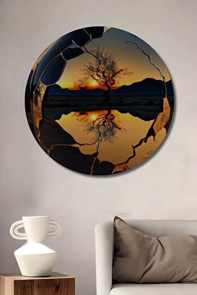 Teona Ahşap Vază spartă, peisaj la apus de soare, pictură decorativă din lemn...