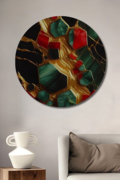 Teona Ahşap Pictură murală rotundă din lemn cu aspect de piatră de jad verde ...