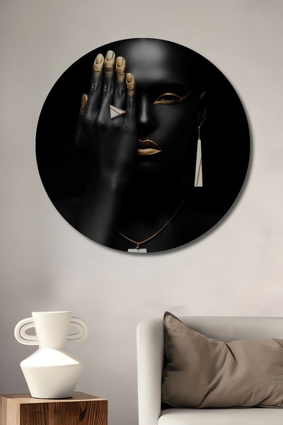 Teona Ahşap Pictură decorativă rotundă de perete cu aspect de lemn, cu o față...