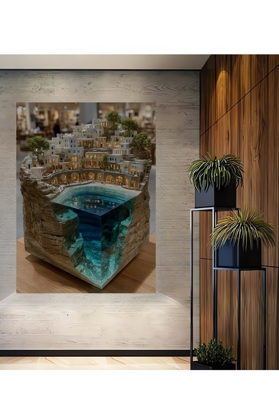 Teona Ahşap Tablou decorativ din lemn cu aspect de pictură în ulei în miniatu...