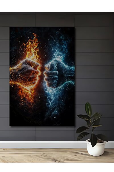 Teona Ahşap Tablou decorativ din lemn cu aspect de pictură în ulei, cu flacăr...