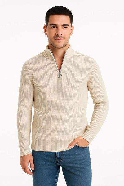 IVORA WEAR Men's Half-Zip Knit Sweater – Thessaloniki Knit, Stand Collar, Cot...