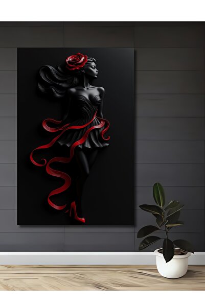 Teona Ahşap Κόκκινο Τριαντάφυλλο Αγάπης Μαύρο Γυναικείο Ξύλινο Διακοσμητικό Τ...