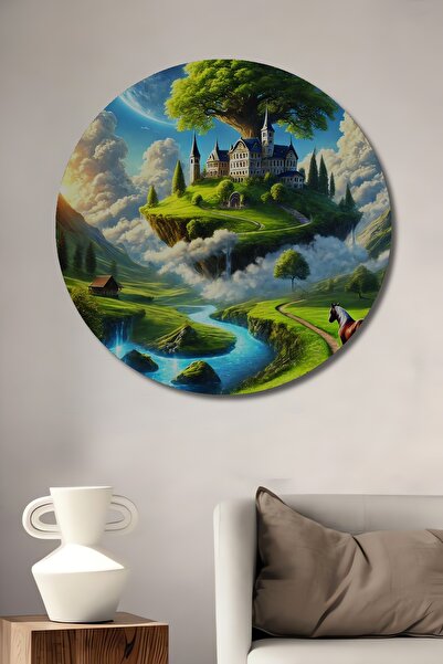 Teona Ahşap Tablou decorativ din lemn cu peisaj rural de poveste și aspect de...