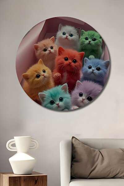 Teona Ahşap Tablou decorativ din lemn cu aspect de acuarelă, cu pisoi coloraț...