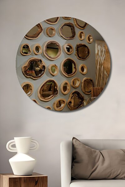 Teona Ahşap Tablou decorativ din lemn natural, rotund, pentru perete