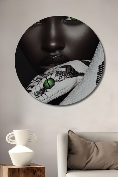 Teona Ahşap Μυστηριώδες πορτρέτο φιδιού και γυναίκας με ελαιογραφία, ξύλινο δ...