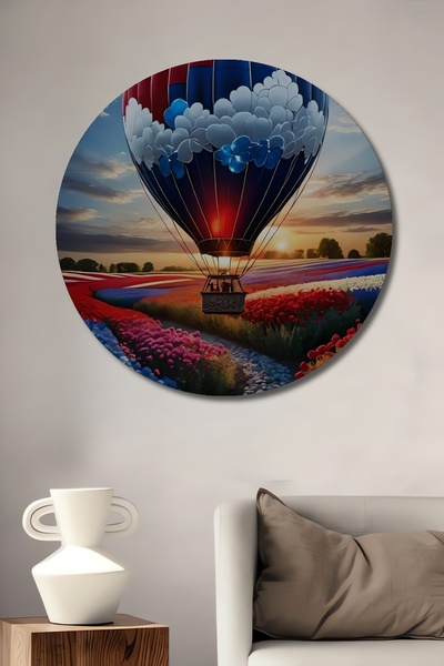 Teona Ahşap Pictură decorativă din lemn cu balon cu aer cald roșu-albastru, p...