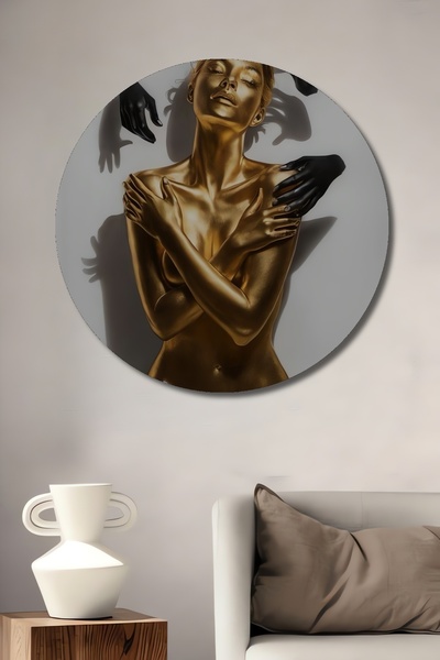 Teona Ahşap Ζωγραφική στον τοίχο σε στρογγυλό σχήμα Golden Body and Shadow Cr...