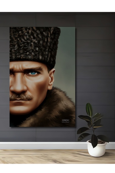 Teona Ahşap Ξύλινο διακοσμητικό τραπέζι με ελαιογραφία του Ατατούρκ, Γκαζί Μο...