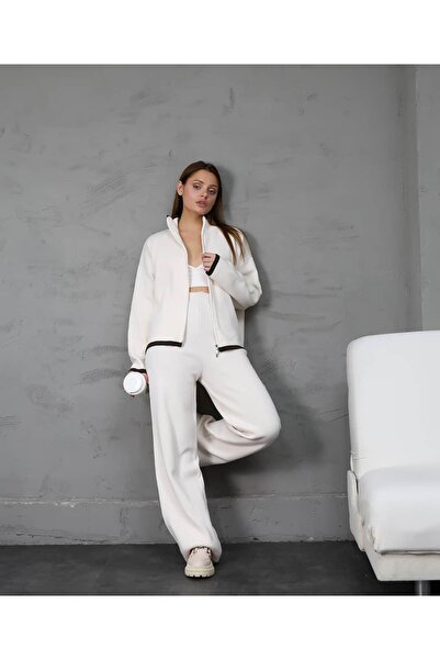 REDMİNA fashion Striped Detail Zippered Knitwear Set