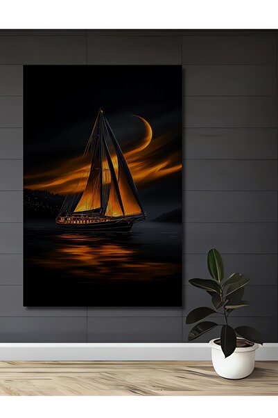 Teona Ahşap Călătorie magică pe barca cu pânze în noapte, tablou decorativ di...