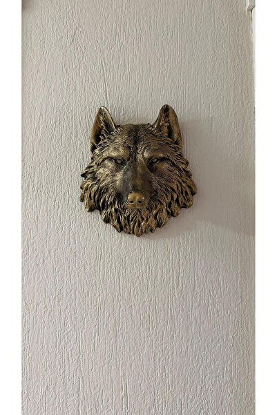 Porselian Gold Dekoratif Kurt Başı Duvar Süsü 20x17 cm Beton Kabartma Heykel