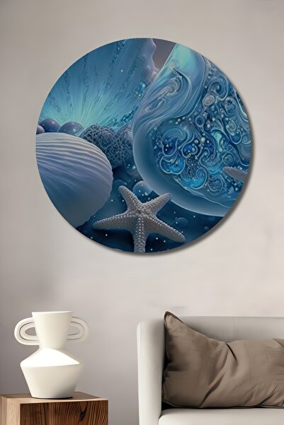 Teona Ahşap Tablou decorativ din lemn cu aspect de acuarelă cu scoici și stel...