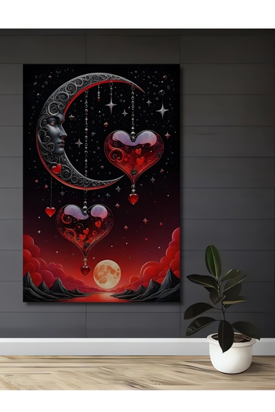 Teona Ahşap Masă decorativă din lemn cu aspect de acuarelă, cu Lună și Inimi ...