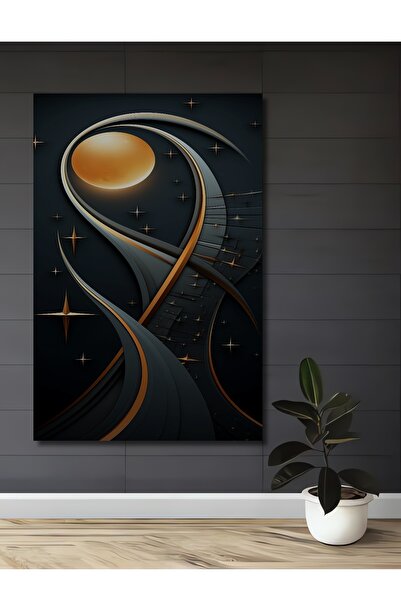 Teona Ahşap Masă decorativă din lemn cu artă modernă, Lună și Stele aurii