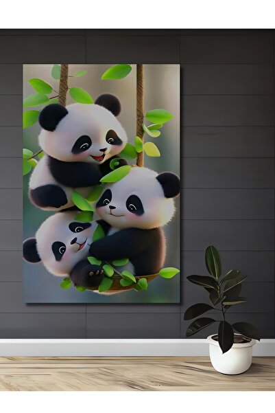 Teona Ahşap Χαριτωμένο Τρίο Πάντα Ψηφιακό τύπωμα Ξύλινα Πίνακα Ζωγραφικής