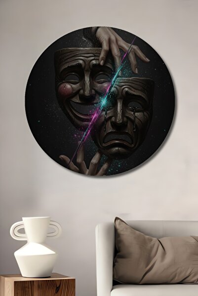 Teona Ahşap Θεατρικές Μάσκες Ελαιογραφία Διακοσμητικός Ξύλινος Πίνακας με Εφέ...