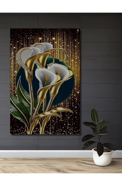 Teona Ahşap Altın Yaldızlı Zambağın Işıltısı Dijital Sanat Tablo