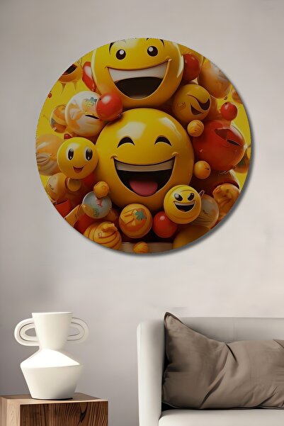 Teona Ahşap Fețe zâmbitoare Baloane cu emoji Aspect de pictură în ulei Tablou...