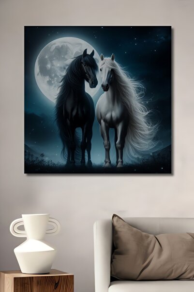 Teona Ahşap Две коне в лунната светлина Маслена живопис Стил Дървена декорати...