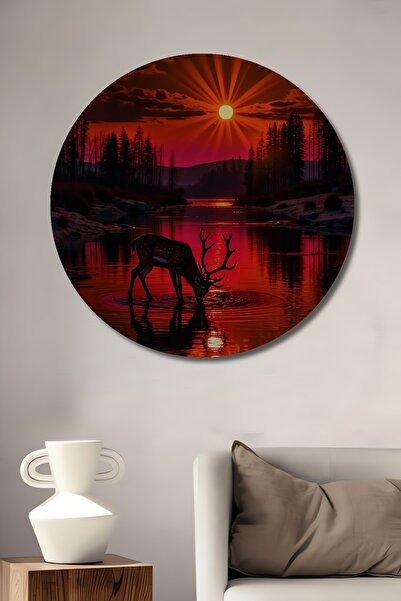 Teona Ahşap Tablou decorativ din lemn cu aspect de pictură în ulei, cu cerb î...