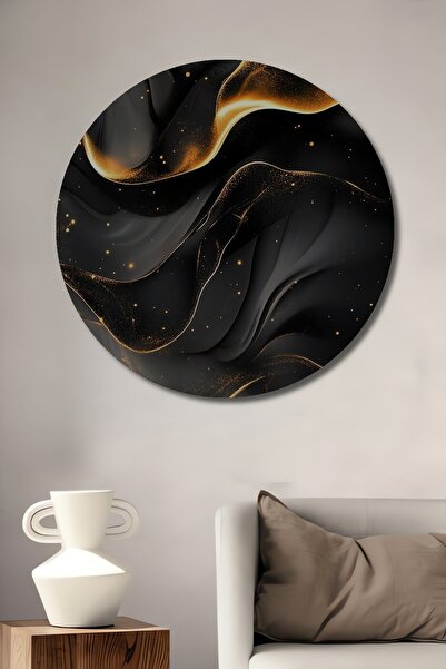 Teona Ahşap Artă abstractă fluidă neagră cu sclipiri aurii Pictură decorativă...