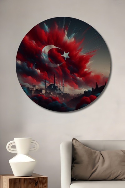 Teona Ahşap Pictură decorativă rotundă de perete din lemn, cu aspect de steag...