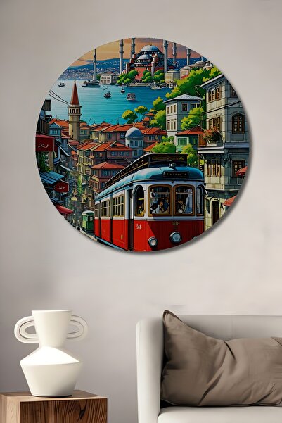 Teona Ahşap Artă boemă, peisaj din Istanbul cu tramvai, pictură decorativă di...