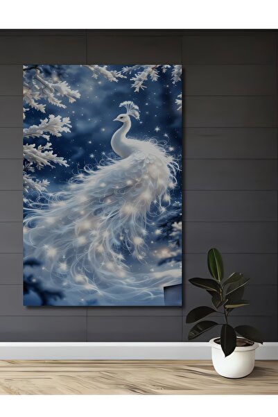 Teona Ahşap Büyülü Beyaz Tavus Kuşu Soyut Sanat Ahşap Dekoratif Tablo