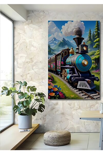 Teona Ahşap Trenul cu aburi din poveste, pictură decorativă pe lemn cu aspect...