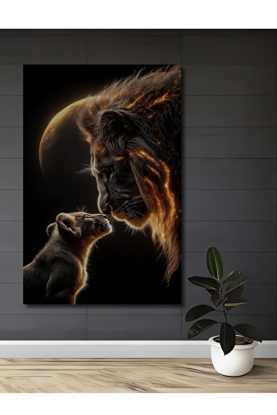 Teona Ahşap Masă decorativă din lemn cu aspect de pictură în ulei, cu Leii de...