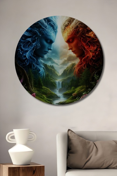 Teona Ahşap Pictură de artă peisagistică cu spirite de foc și apă, pictură ro...