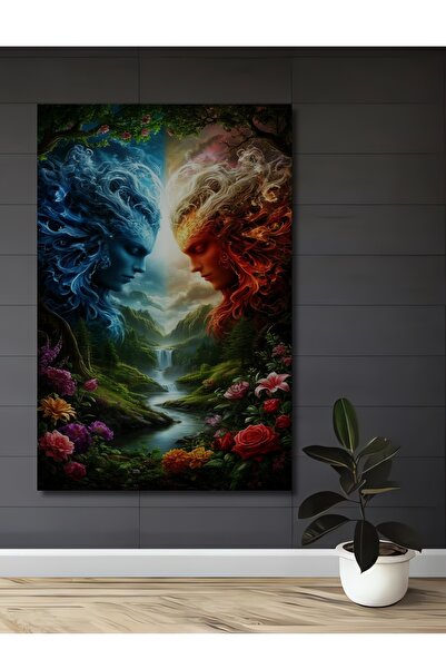 Teona Ahşap Pictură artistică peisagistică cu spirite de foc și apă