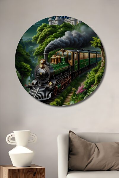 Teona Ahşap Trenul cu aburi misterios în pădure făcătoare de poveste, pictură...