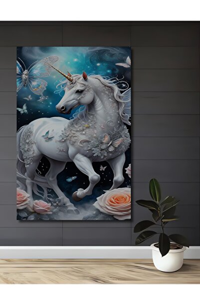 Teona Ahşap Unicorn Magic Garden Tablou decorativ din lemn cu aspect de acuarelă